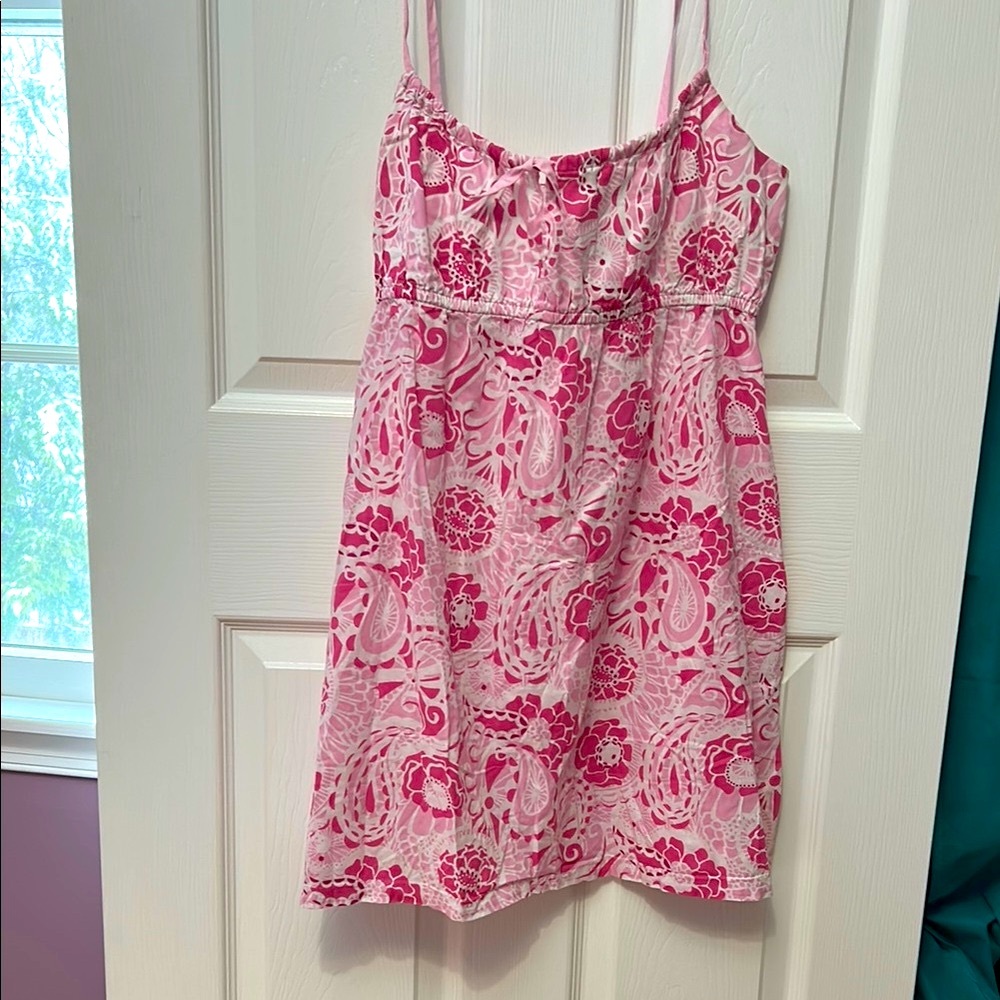 Lilly Pulitzer smocked strappy Pink and White Mini Dress